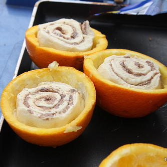 Cinnamon rolls in orange peels....totally for the kids...totally.